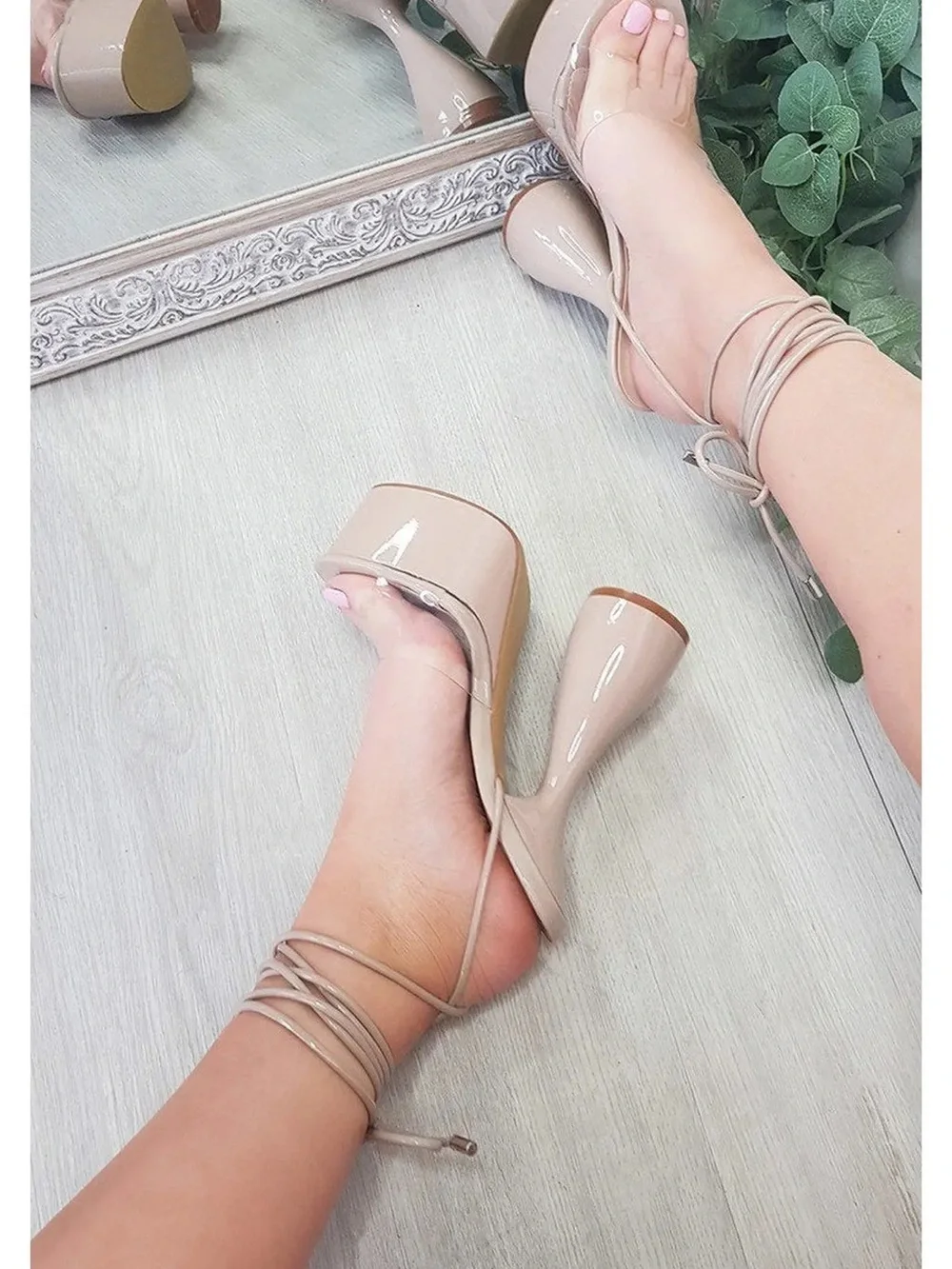 Nasty Gal Ikrush Julia Extreme Platform Strappy High Heels in Nude Size 7